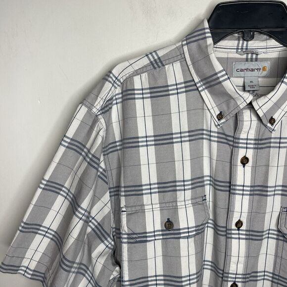 CARHARTT Plaid Shirt Men XL Original Fit Midweight Button Down Gray 104175 - Picture 3 of 13